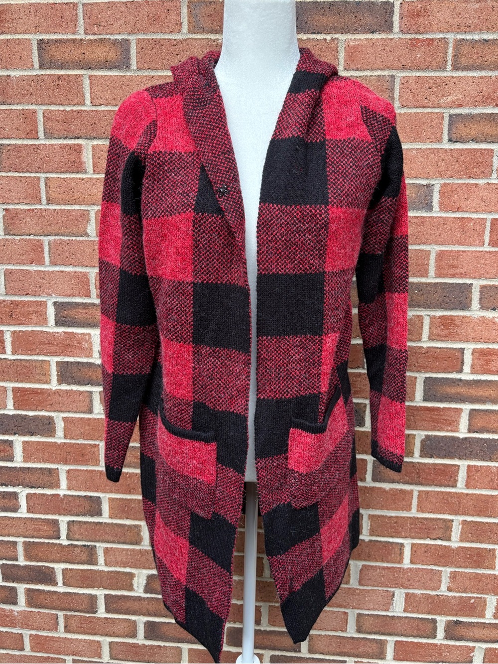 FDJ French Dressing Jeans Buffalo Check Hooded Cardigan Size XS Red Black
